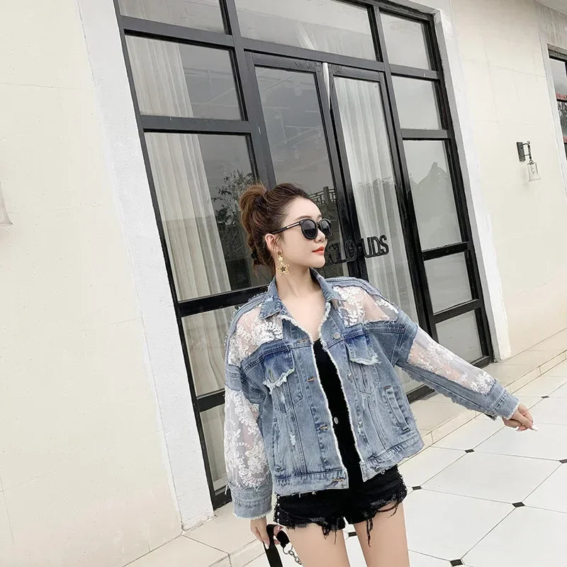 Women's Lace Trim Denim Jacket