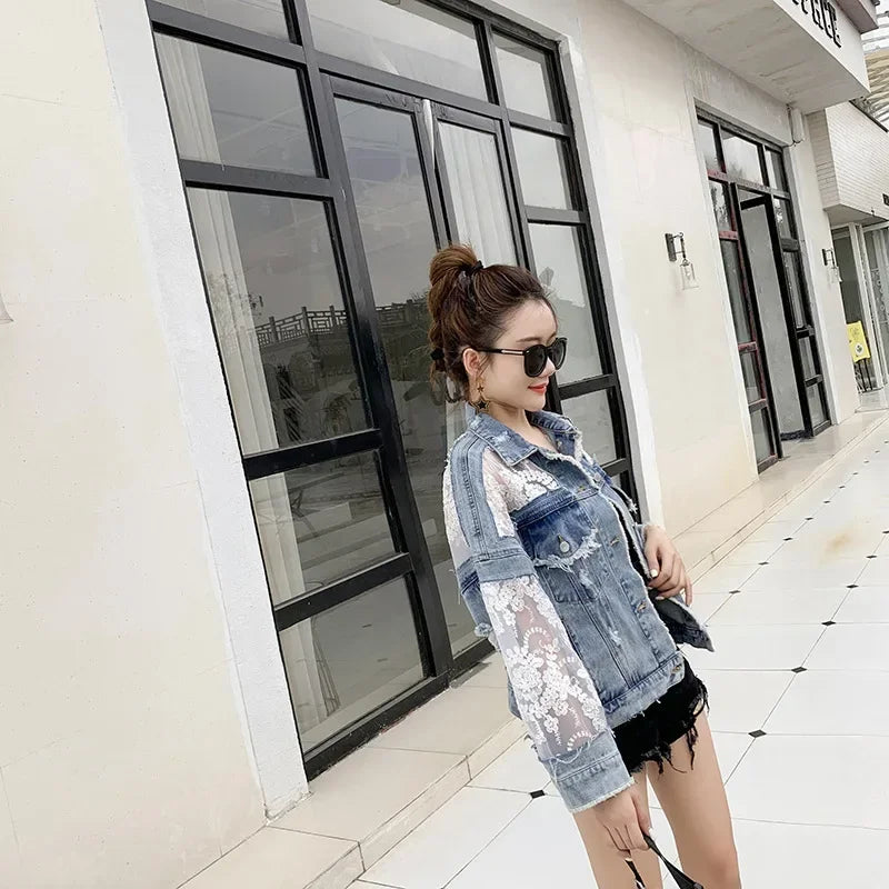 Women's Lace Trim Denim Jacket