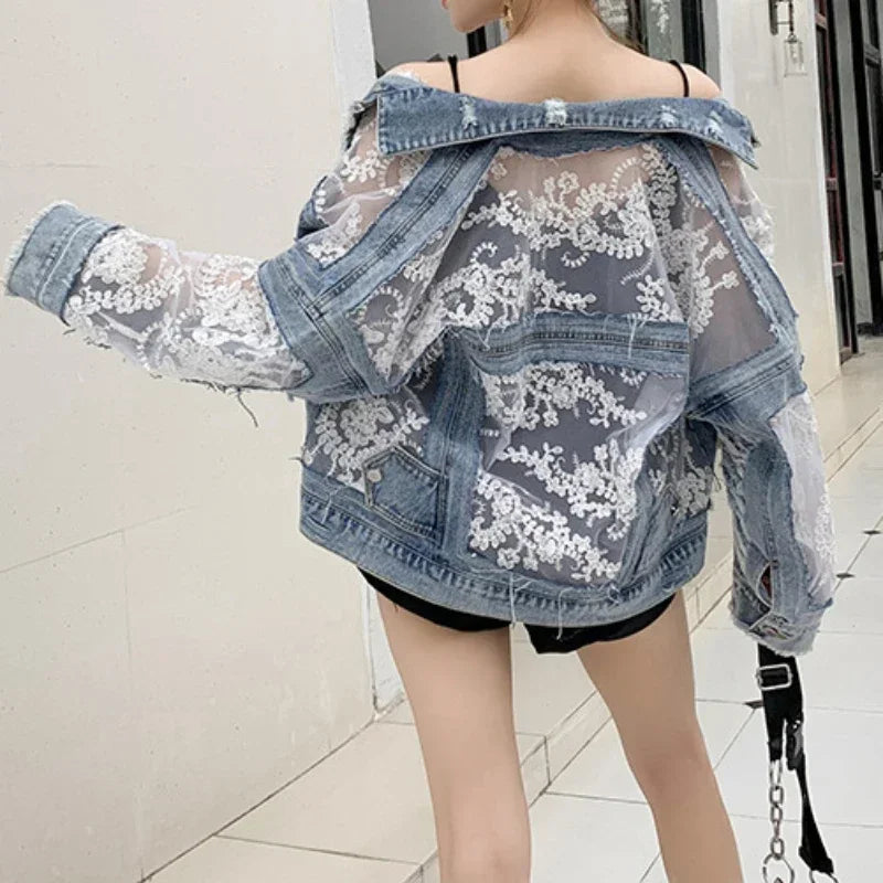 Women's Lace Trim Denim Jacket