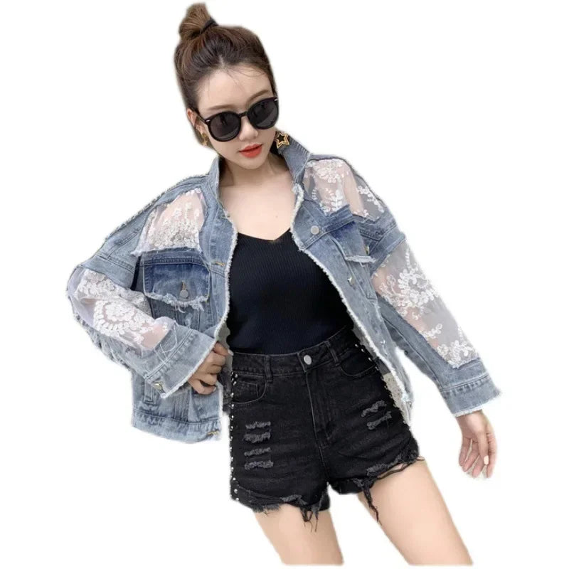 Women's Lace Trim Denim Jacket